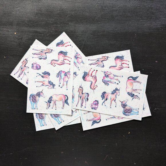 4x6 Watercolor Art Galaxy Speckled Unicorns Sticker Sheet - pink teal blue - Picture 6 of 6